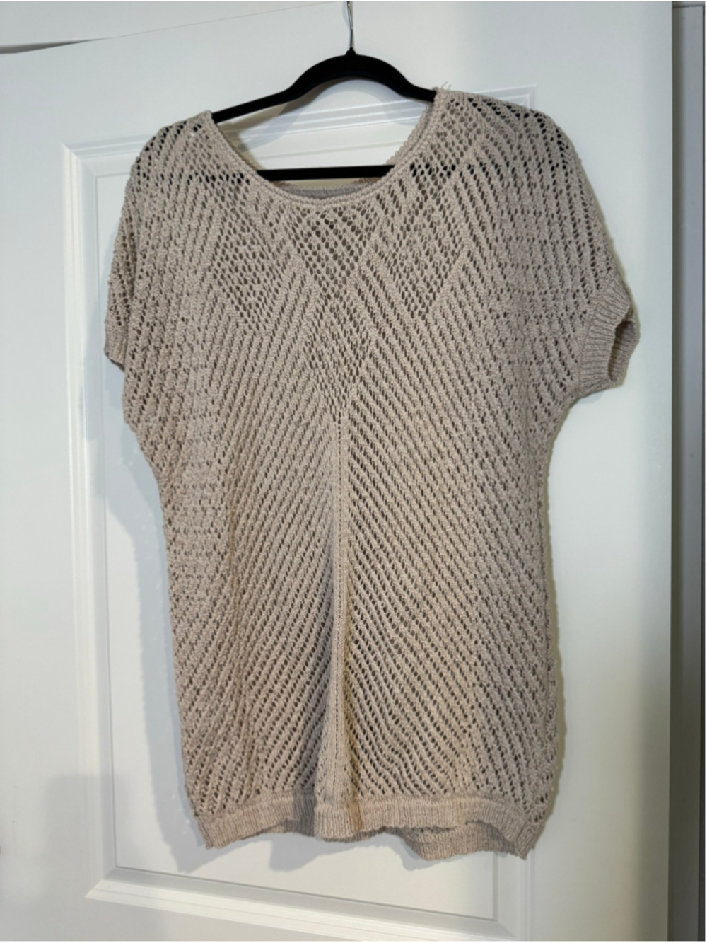 Women's Chico's Beige Crochet Knit Short Sleeve Top Size 1X